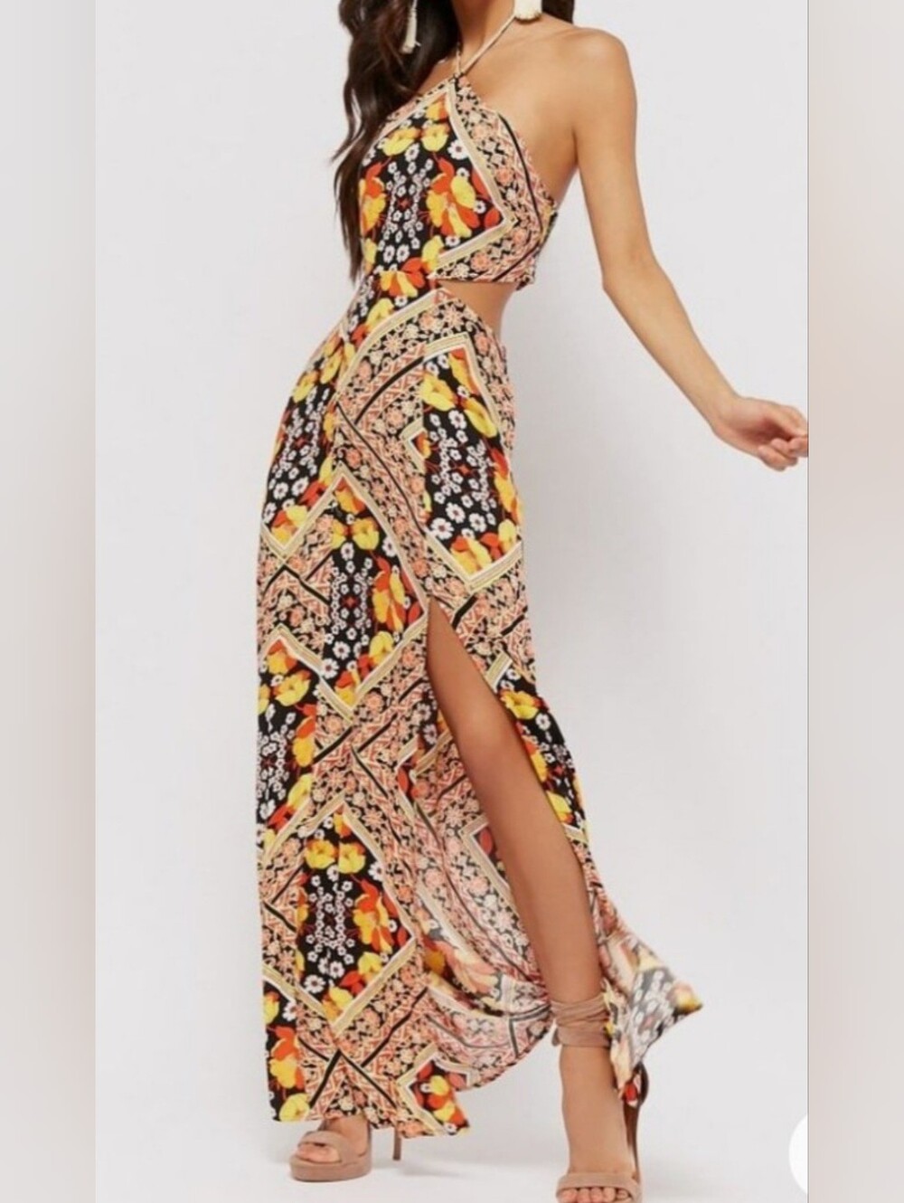 Forever 21 Floral Halter dress size Large Never Worn Y2k Boho